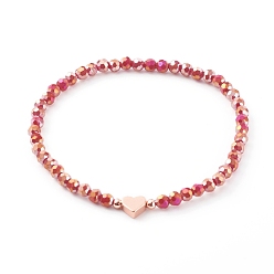 Индийский Красный Круглые браслеты из стеклянных бусин с гальванической огранкой, с латунными сердечками, розовое золото , Индийская красная, внутренний диаметр: 2-3/8 дюйм (6 см)