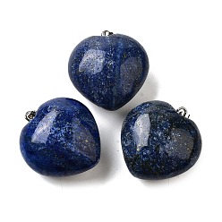 Ляпис-Лазурь Природный лазурит подвески, с латунной привязкой на поруки, сердце прелести, платина, 26.5~27x25x13.5~14 мм, отверстие : 6.5x3.5 мм