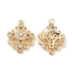 Настоящее золото 18K Звенья для люстры из латуни с микропаве из кубического циркония, соединители для цветов, без кадмия, без никеля и без свинца, реальный 18 k позолоченный, 19.5x14.5x3.5 мм, отверстие : 1.2 мм
