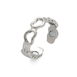 Платина Полые латунные манжеты с открытыми кольцами, сердце, с магнитом, платина, 6 мм, внутренний диаметр: 18 мм