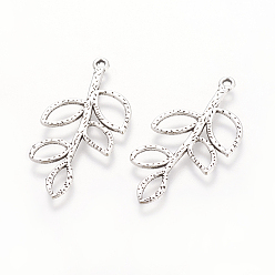 Античное Серебро Сплавочные подвески тибетского стиля, без свинца и без кадмия, лист, античное серебро, 38x18x2 мм, отверстие : 2 мм