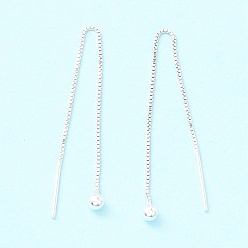 Silver 925 Sterling Silver Ear Thread, Ball Drop Long Chain Tassel Dangle Stud Earrings for Women, Silver, 80mm, Pin: 0.7mm