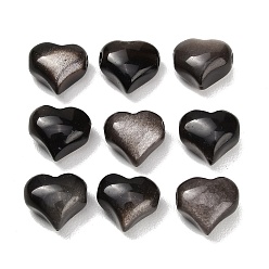 Silver Sheen Obsidian Natural Silver Sheen Obsidian Beads, Heart, 11x12~13x8mm, Hole: 1.4~1.8mm