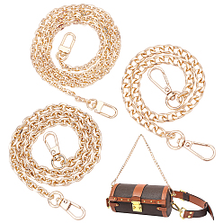 Light Gold 3Pcs 3 Style Bag Strap Chains, Iron Curb Link Chains, with Swivel Lobster Claw Clasps, Light Gold, 1pc/style
