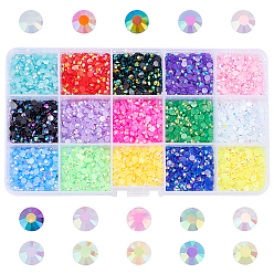 Mixed Color Resin Flat Round Shape Cabochons, for Nail Art Decoration Accessories, Mixed Color, 173x98x23mm, 15colors, 500pcs/colors, 7500pcs