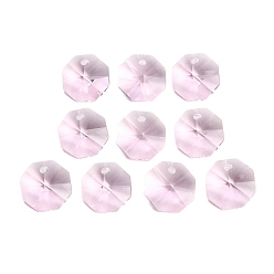 Pearl Pink Glass Chandelier Pendants, Octagon Charm, Faceted, Pearl Pink, 14x14x7.5mm, Hole: 1.4~1.6mm