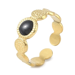 Настоящее золото 18K Ионное покрытие (IP) 304 Круглые манжеты с текстурированной эмалью из нержавеющей стали., открытые кольца для женщин, реальный 18 k позолоченный, регулируемый, 8 мм