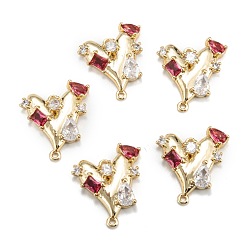 Real 18K Gold Plated Brass Micro Pave Red Cubic Zirconia Pendants, Long-Lasting Plated, Heart with Rectangle, Real 18K Gold Plated, 19x18x3.5mm, Hole: 1.5mm