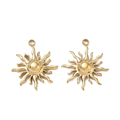 Sun 304 Stainless Steel Pendants, Ion Plating(IP), Real 18K Gold Plated, Sun Charms, 18x16x3.5mm, Hole: 1.4mm