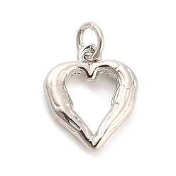 Платина Латунные подвески, сердце прелести, долговечный, стойки покрытие, без свинца и без кадмия, с целью перехода в кольце, платина, 14x12x2.5 мм