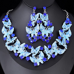 Светло-Голубой Ожерелья с подвесками из сплава эмали и страз и серьги-гвоздики, бабочка, Небесно-голубой, 19.69 дюйм (50 см)