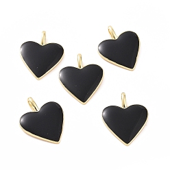 Black Brass Enamel Pendants, Long-Lasting Plated, Real 18K Gold Plated, Heart, Black, 24x19x1.5mm, Hole: 6x3mm