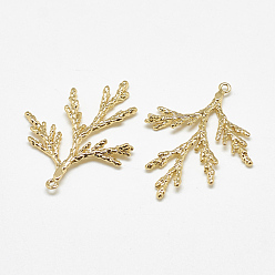 Настоящее золото 18K Латунные подвески, без кадмия, без никеля и без свинца, трава, реальный 18 k позолоченный, 34.5x28.5x4 мм, отверстие : 1 мм