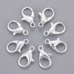 Silver Zinc Alloy Lobster Claw Clasps, Parrot Trigger Clasps, Cadmium Free & Lead Free, Silver Color Plated, 14x8mm, Hole: 1.8mm
