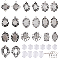 Antique Silver & Platinum DIY Earring Making Kits, with Transparent Clear Dome Glass Cabochons, Brass Earring Hooks and Alloy Pendant Cabochon Settings, Antique Silver & Platinum, 180pcs/set