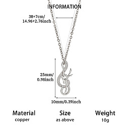 Musical Note Brass Rhinestone Pendant 304 Stainless Steel Chain Necklaces for Women, Stainless Steel Color, Musical Note, 14.96 inch(38cm), Pendant: 25x10mm