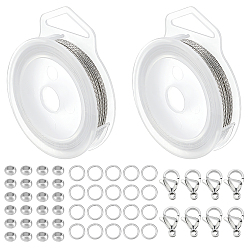 Нержавеющая Сталь Цвет Наборы фурнитуры для самостоятельного изготовления украшений, включая 304 проставки из нержавеющей стали, застежка когтя омара, кольцо для прыжка и проволока «тигриный хвост», цвет нержавеющей стали, 2x1 мм, отверстие : 1 мм