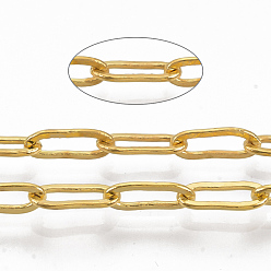 Golden Brass Paperclip Chains, Flat Oval, Drawn Elongated Cable Chains, Soldered, with Spool, Cadmium Free & Nickel Free & Lead Free, Golden, 9x3.5x0.7mm, about 301.83 Feet(92m)/roll