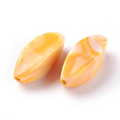 Gold Acrylic Imitation Gemstone Beads, Leaf, Gold, 30~30.5x10~15mm, Hole: 2.2mm, about 177pcs/500g