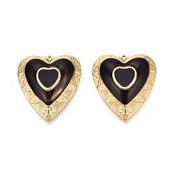 Черный 304 подвески из нержавеющей стали и эмали, сердце прелести, ионное покрытие (ip), реальный 18 k позолоченный, чёрные, 30x26x5.5 мм, отверстие : 1.2 мм