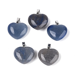 Синий Авантюрин Подвески из натурального голубого авантюрина (окрашенного и нагретого), сердце прелести, с защелкой из нержавеющей стали на поручнях, цвет нержавеющей стали, 21~24x22~24x8.5~11.5 мм, отверстие : 6.5~7.5x2~3 мм