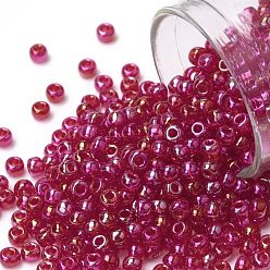 (165B) Transparent AB Siam Ruby TOHO Round Seed Beads, Japanese Seed Beads, (165B) Transparent AB Siam Ruby, 8/0, 3mm, Hole: 1mm, about 222pcs/bottle, 10g/bottle