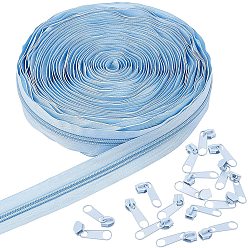Светло-Голубой Нейлоновые аксессуары для одежды, комплекты компонентов на молнии, съемник на молнии из нейлона и сплава, Небесно-голубой, 1000x29 мм, тяговая головка: 34.5x9.5x7.5 мм