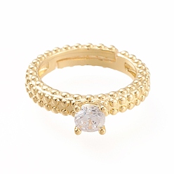 Golden Adjustable Brass Micro Pave Clear Cubic Zirconia Finger Rings, Solitaire Rings, Long-Lasting Plated, Golden, US Size 6(16.5mm)