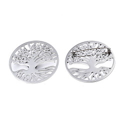 Нержавеющая Сталь Цвет 201 булавка для лацкана «древо жизни» из нержавеющей стали, креативный значок для рюкзака, без свинца и без никеля , цвет нержавеющей стали, 45x7 мм, штифты : 0.7 мм