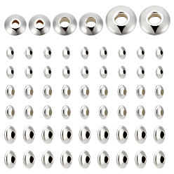 Silver 60Pcs 3 Size 925 Sterling Silver Spacer Beads, Rondelle, Silver, 3~5x2mm, Hole: 1~1.6mm, 20Pcs/style