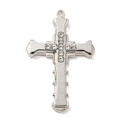 Platinum Alloy with Rhinestone Pendants, Cross Charms, Platinum, 54x35x5.5mm, Hole: 2mm