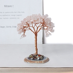 Розовый Кварц Крошка из натурального розового кварца украшение дерево жизни, Медная проволока, энергетический камень по фен-шуй, подарок для украшения домашнего рабочего стола, 110 мм