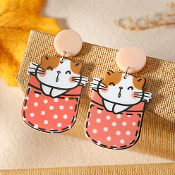 Cat Shape Забавные серьги-гвоздики из акрила в виде животных, форма кошки