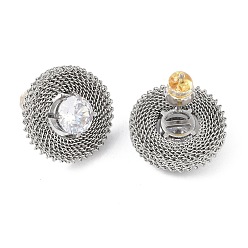Clear 304 Stainless Steel Pave Cubic Zirconia Twisted Chain Disc Stud Earrings for Women, Stainless Steel Color, Clear, 20.5mm