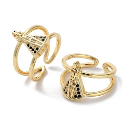 Настоящее золото 18K Открытые манжеты из латуни с микропаве и цирконием для женщин, без кадмия, без никеля и без свинца, корона, реальный 18 k позолоченный, размер США 7 1/4 (17.5 мм)