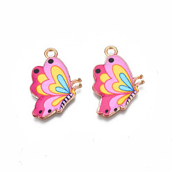 Perlas de Color Rosa Colgantes de la aleación impresos, sin cadmio y níque y plomo, la luz de oro, mariposa, rosa perla, 24.5x16.5x1.5 mm, agujero: 1.8 mm