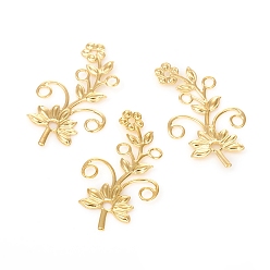 Golden Brass Links connectors, Long-Lasting Plated, Flower, Golden, 39x22x0.5mm, Hole: 1.6mm and 2.5mm