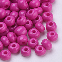 Medium Violet Red Baking Paint Glass Seed Beads, Round, Medium Violet Red, 4~4.5x3mm, Hole: 1~1.2mm, about 4500pcs/bag, about 450g/bag