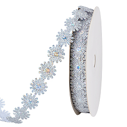 Серебро Блестящая полиэстеровая лента с цветочным кружевом, для аксессуаров для одежды, серебряные, 5/8 дюйм (17 мм), около 20.00 ярдов (18.29 м) / рулон