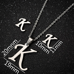 Letter K 201 комплекты из ожерелий и серег-гвоздиков из нержавеющей стали, Письмо K, 400 мм
