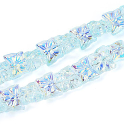 Небесно-голубой Гальваническое покрытие, прозрачные стеклянные бусины, нити, бабочка, с половиным покрытием, с покрытием AB цвета, голубой, 11.5x14.5x6~7 мм, отверстие : 1.2 мм, около 60 шт / нитка, 24.41 дюйм (62 см)