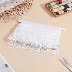 White 5 Yards Polyester Tassel Lace Ribbon, Fringe Lace Trim, Macrame Lace Ribbon, White, 3-7/8 inch(98mm)