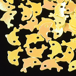 Золотистый Аксессуары для орнаментов, пластиковые пайетки / блестки из пвх, дельфин, золотые, 7.5~8x5x0.3 мм, отверстие : 0.9 мм, Около 20000 шт / 500 г