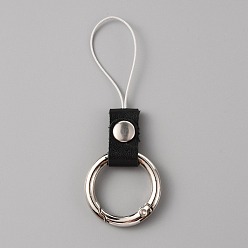 Black Leather and Zinc Alloy Mobile Phone Finger Rings, Finger Ring Short Hanging Lanyards, Black, 7.8cm
