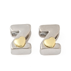 Letter Z Латунные бусины, без кадмия и без свинца, платиной и золотом, Письмо Z, 10.5x8x7.5 мм, отверстие : 5x4 мм