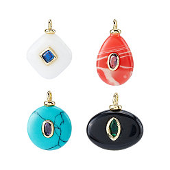 Mixed Stone 4Pcs 4 StylesNatural & Synthetic Mixed Gemstone Pendants, Mixed Shapes, with Brass Micro Pave Cubic Zirconia Findings, Real 18K Gold Plated, Cadmium Free & Lead Free, Rack Plating, Long-Lasting Plated, Mixed Dyed and Undyed, 18~23x13~18x5.5~7mm, Hole: 2.5mm, 1pc/style