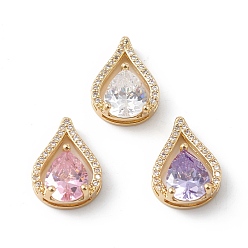 (52) Непрозрачная лаванда Реечное покрытие латунь микро паве кубический цирконий слайд подвески, долговечный, без кадмия и без свинца, реальный 18 k позолоченный, слеза, разноцветные, 16x11x6 мм, отверстие : 5x1 мм