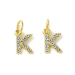 Letter K Rack Plating Alloy Rhinestone Pendants, Cadmium Free & Lead Free, 26 Letter, Letter K, 11x2~9x2mm, Hole: 3.5mm