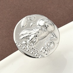 Нержавеющая Сталь Цвет 304 регулируемые кольца из нержавеющей стали для женщин, плоские круглые с совой, цвет нержавеющей стали, внутренний диаметр: 17 мм