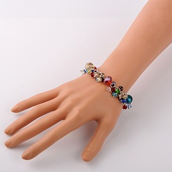 Mixed Color Trendy Faceted Glass Beads Bracelets, with Brass Lobster Claw Clasps and Iron End Chains, Mixed Color, 190mm